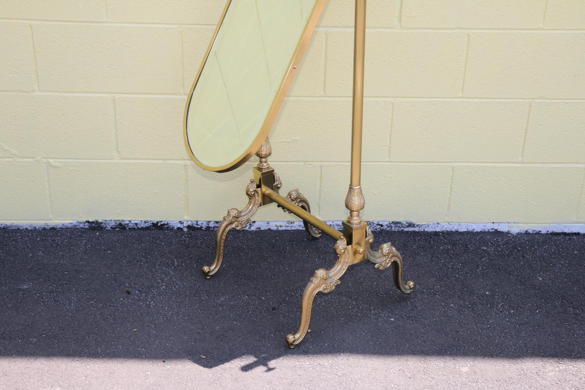 Oval Brass Floor Mirror For Sale at 1stDibs