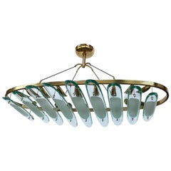 Oval Brass Fontana Arte for Dominici Chandelier with Long Glass Pieces