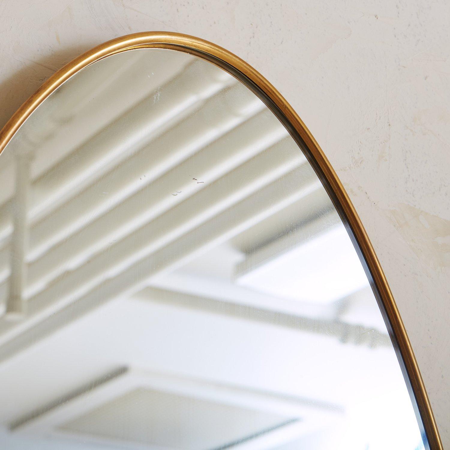 Mid-Century Modern Oval Brass Frame Mirror, Italy 20th Century 