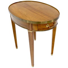 Vintage Oval Brass Gallery One-Drawer End Side Table in Bleached Rosewood by Baker