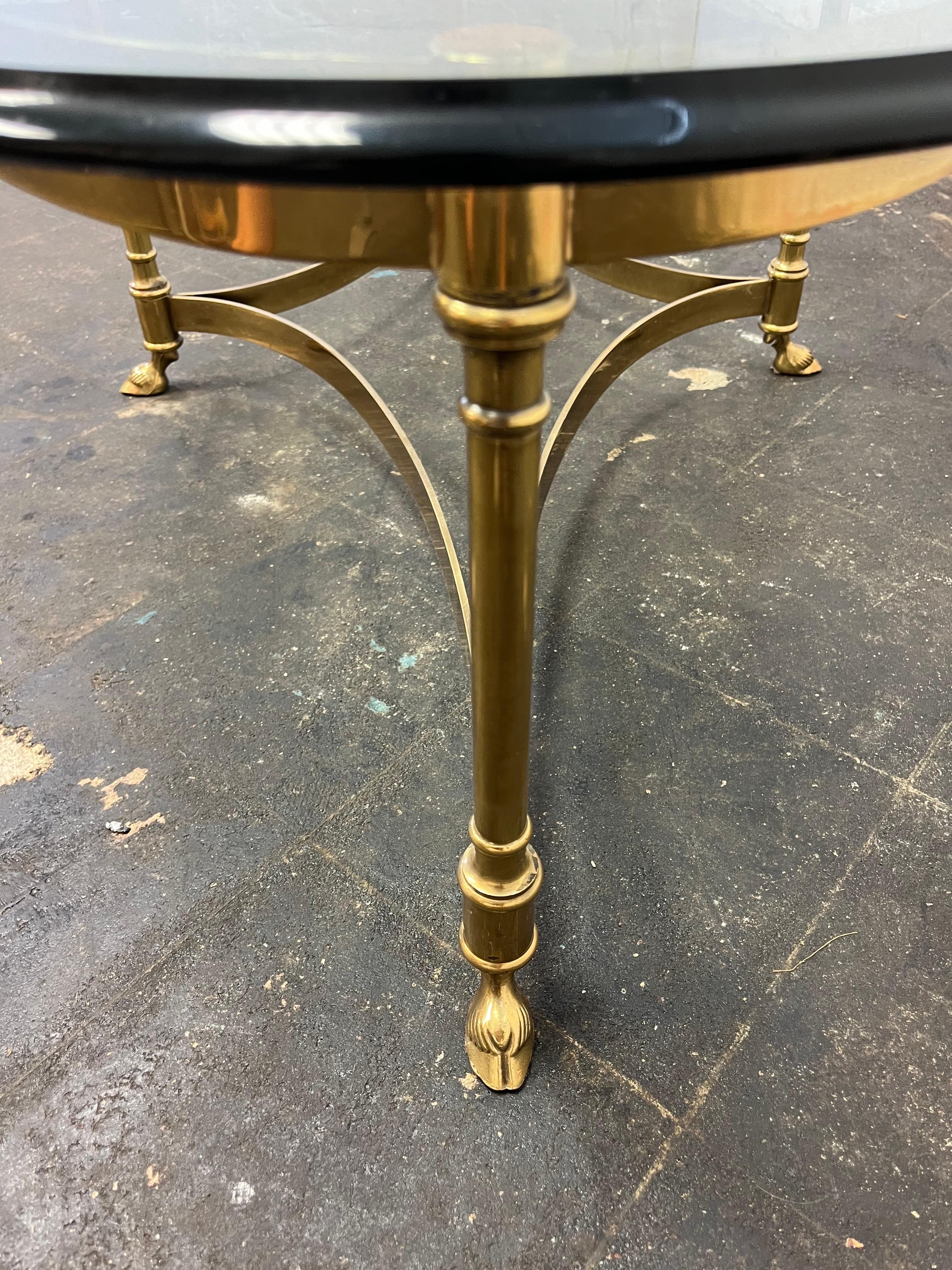 20th Century Oval Brass Glass Top Hoof Feet Italian Coffee Table