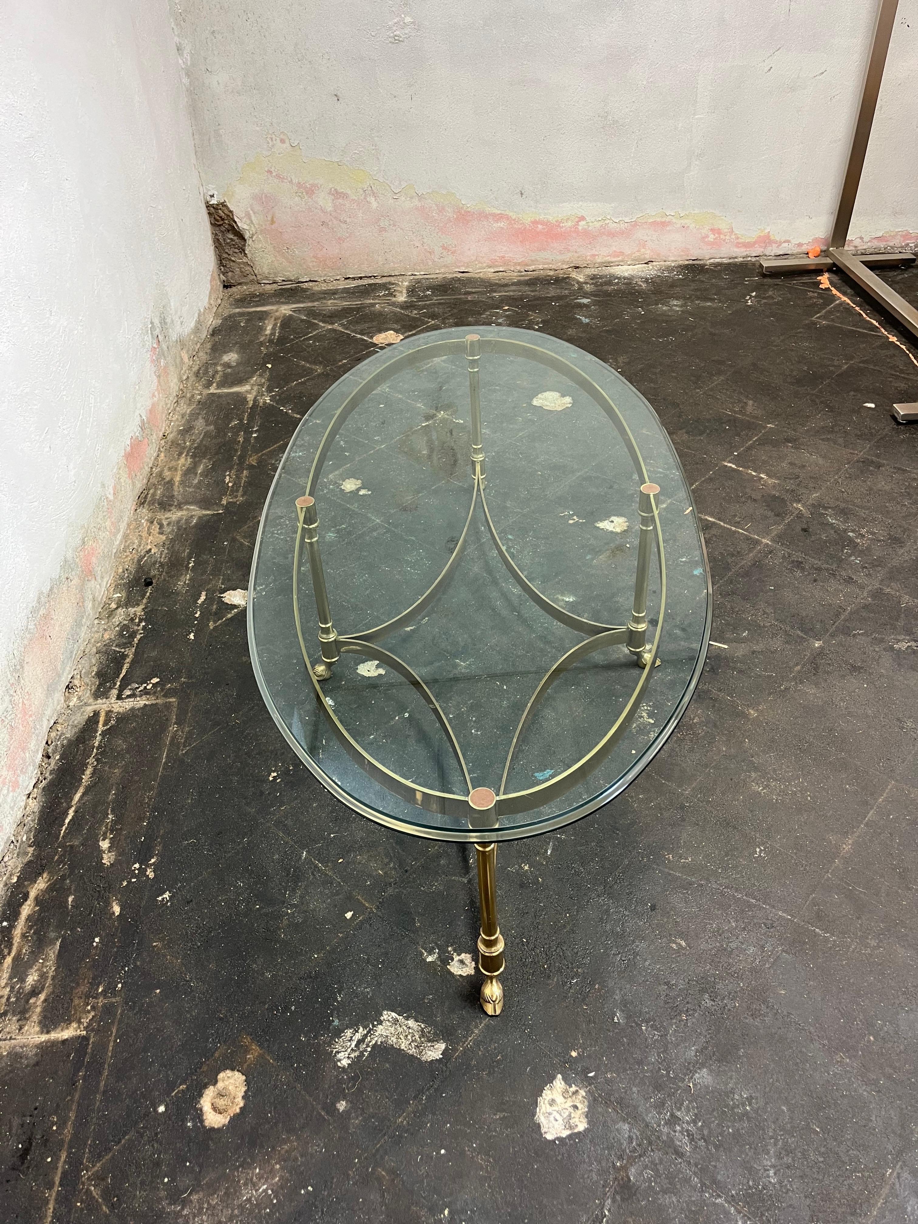 Oval Brass Glass Top Hoof Feet Italian Coffee Table 2