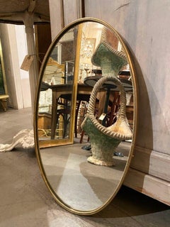 Oval Brass Mirror-Midcentury, Italy