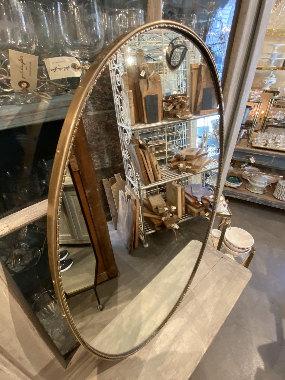Oval Brass Mirror-Midcentury, Italy 1