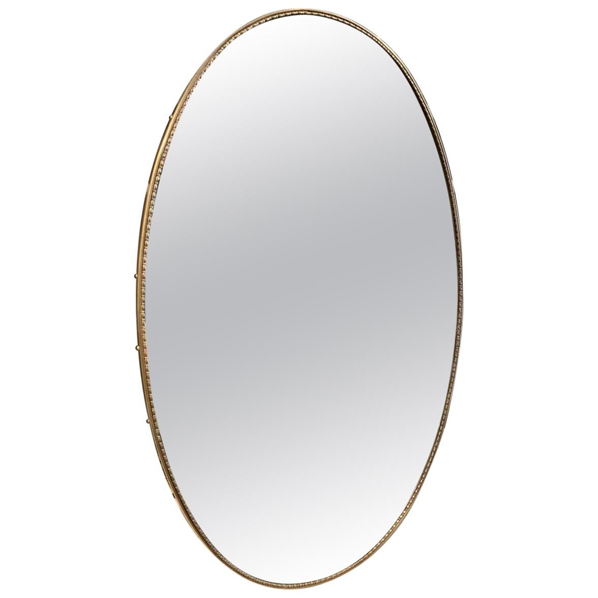 Oval Brass Mirror-Midcentury, Italy