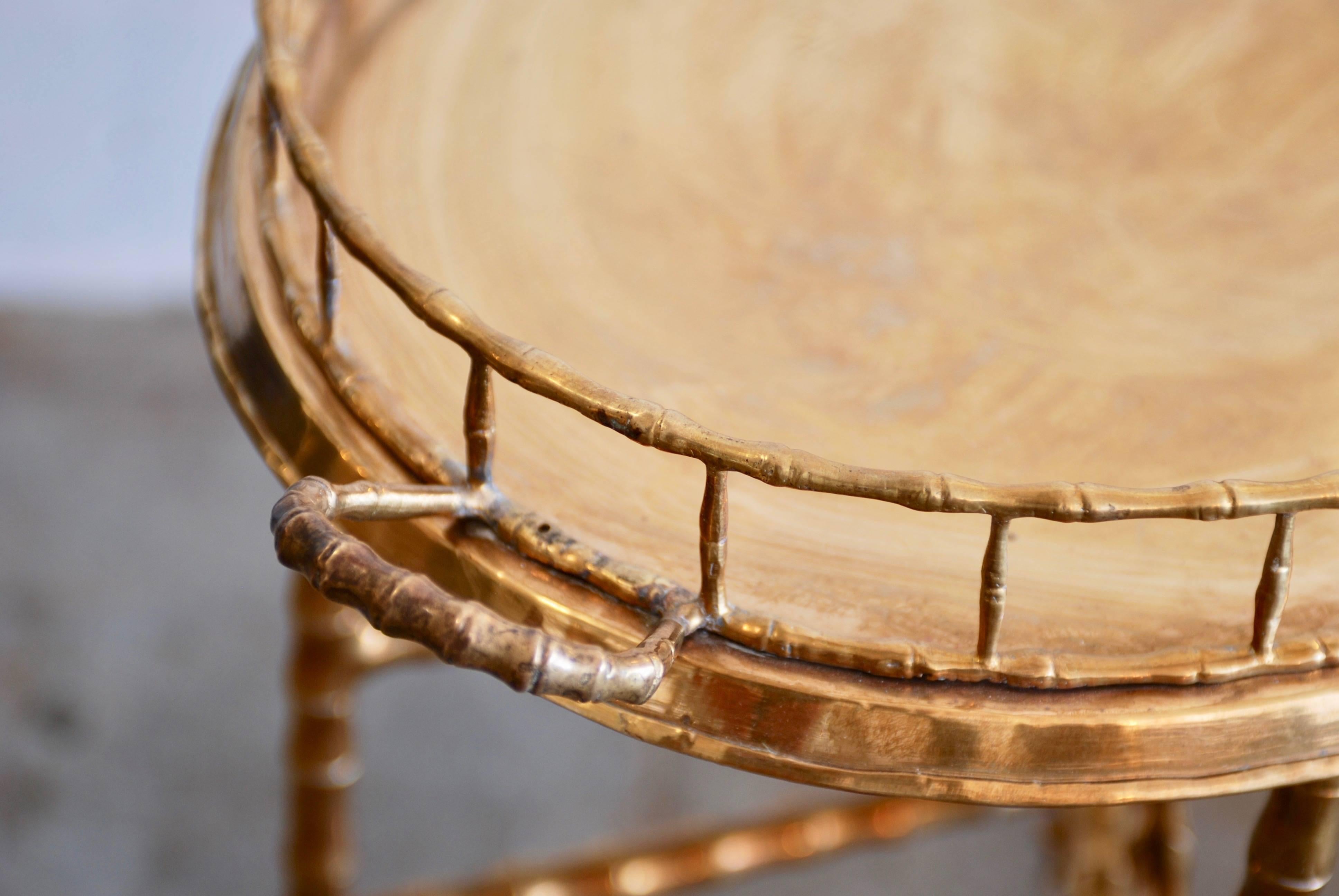 Oval Brass Tray Table with Faux Bamboo Stand 6