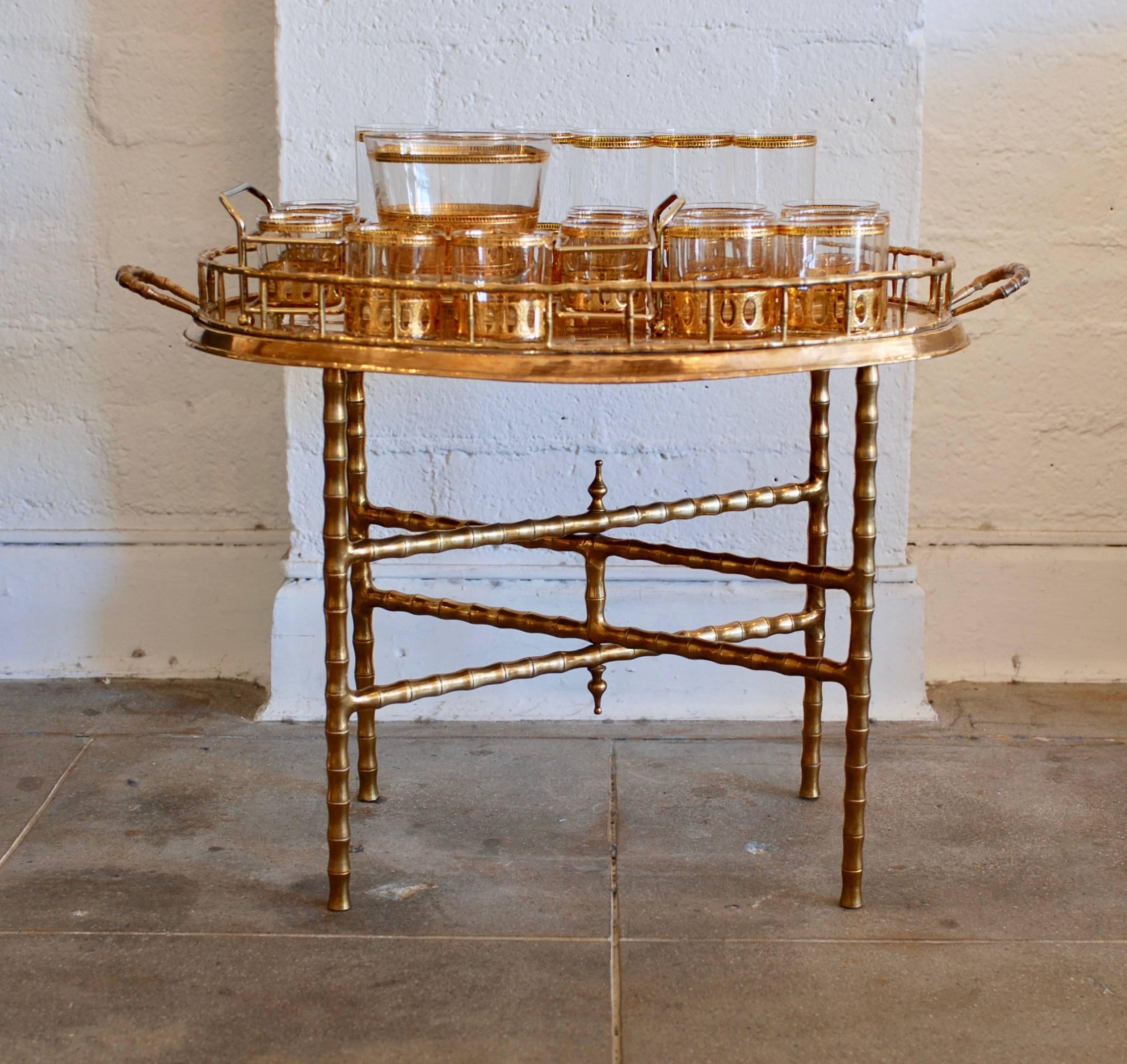 Oval Brass Tray Table with Faux Bamboo Stand 8