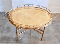 Oval Brass Tray Table with Faux Bamboo Stand