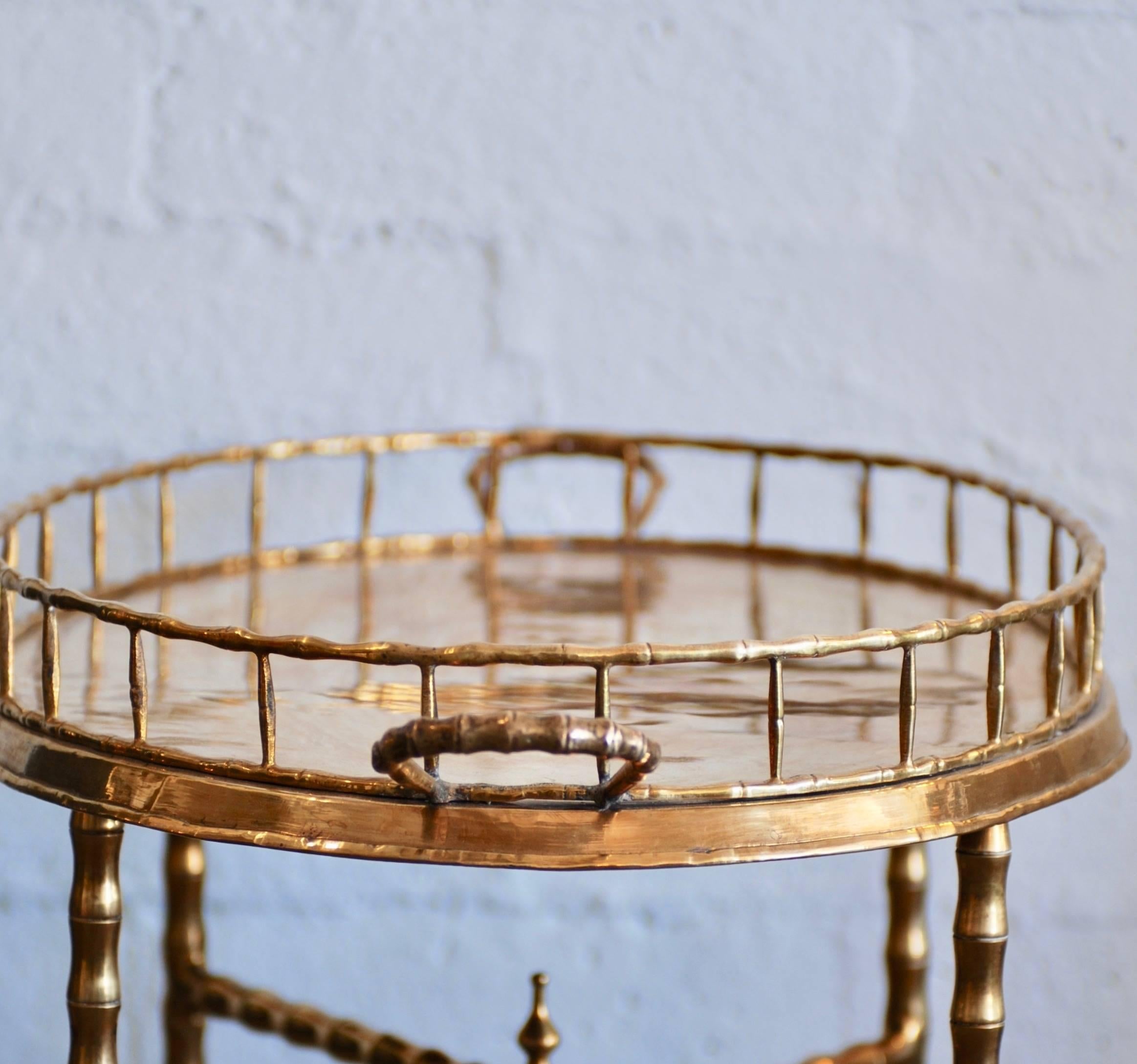 Oval Brass Tray Table with Faux Bamboo Stand 3