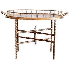 Oval Brass Tray Table with Faux Bamboo Stand