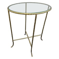 Oval Brass Twisted Rope Glass Top Drinks Table