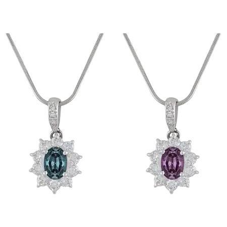 Alexandrite GIA and Diamond Platinum Pendant Necklace