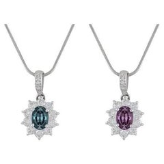Alexandrite GIA and Diamond Platinum Pendant Necklace