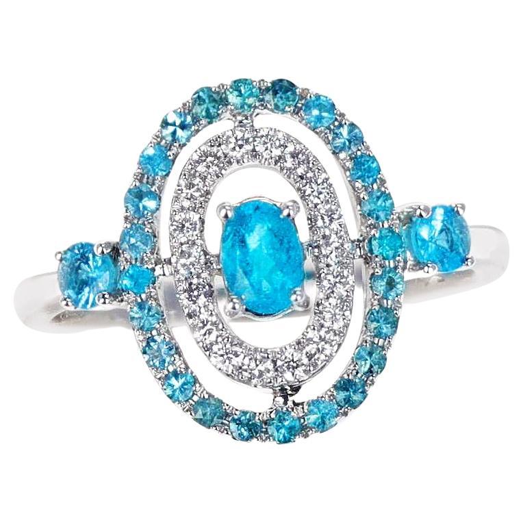 Oval Brazilian Paraiba Tourmaline Ring with Diamond Halo Ring, 18k