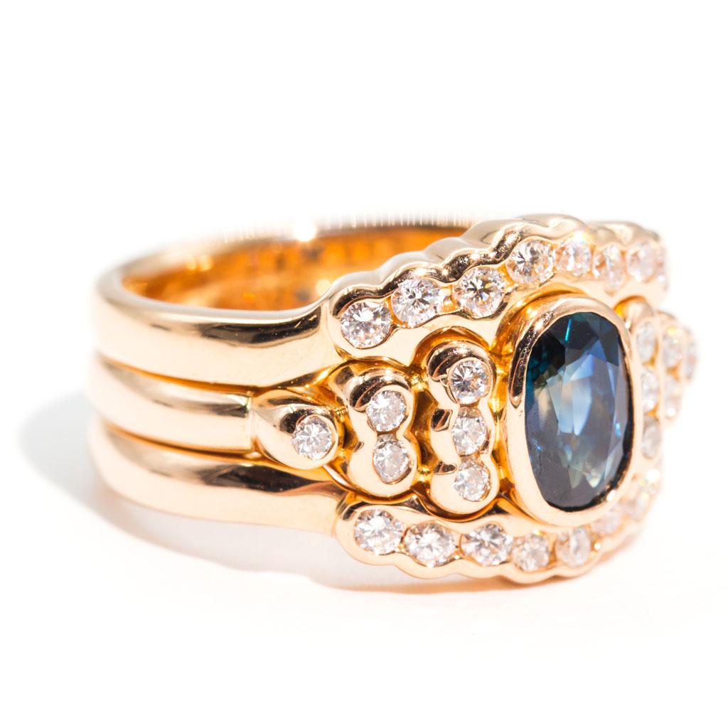 Modern Oval Bright Blue Australian Sapphire and Diamond 18 Carat Rose Gold Cluster Ring