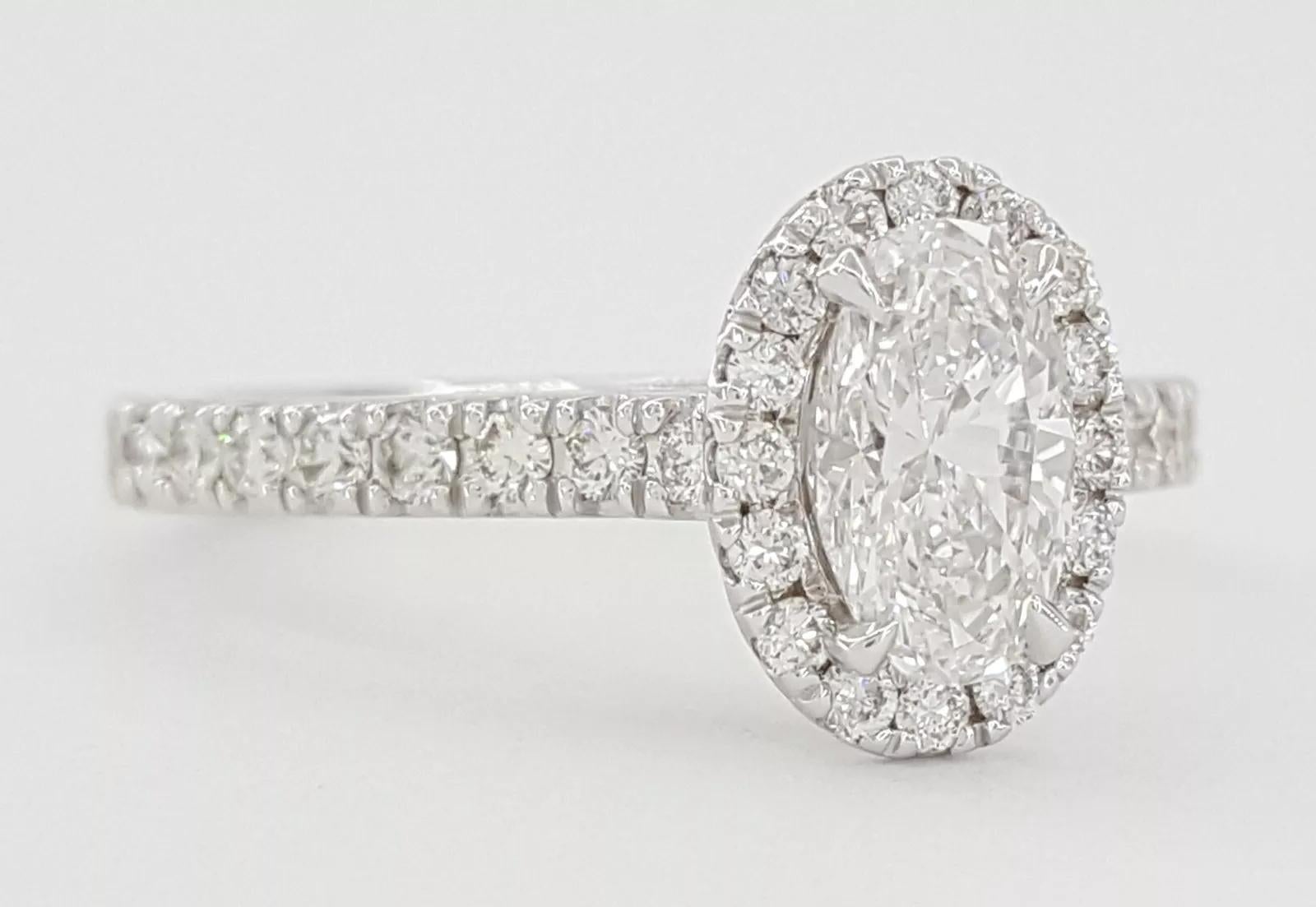 Oval Cut Oval Brilliant Cut Diamond Halo 14k White Gold Engagement Ring For Sale