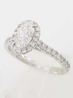 Oval Brilliant Cut Diamond Halo 14k White Gold Engagement Ring