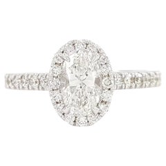 Oval Brilliant Cut Diamond Halo 14k White Gold Engagement Ring