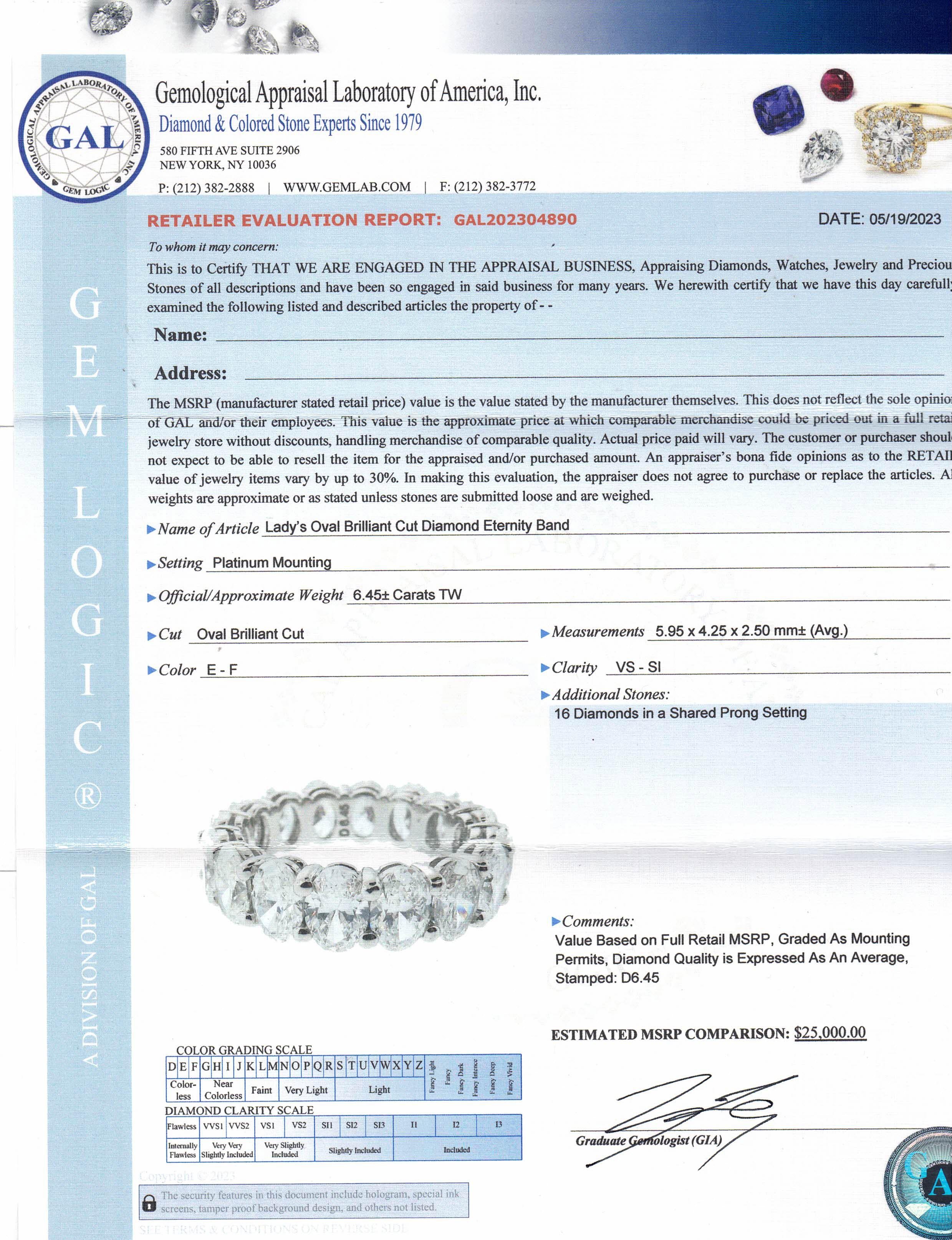 Bracelet d'éternité en platine avec diamant ovale taillé en brillant en vente 1