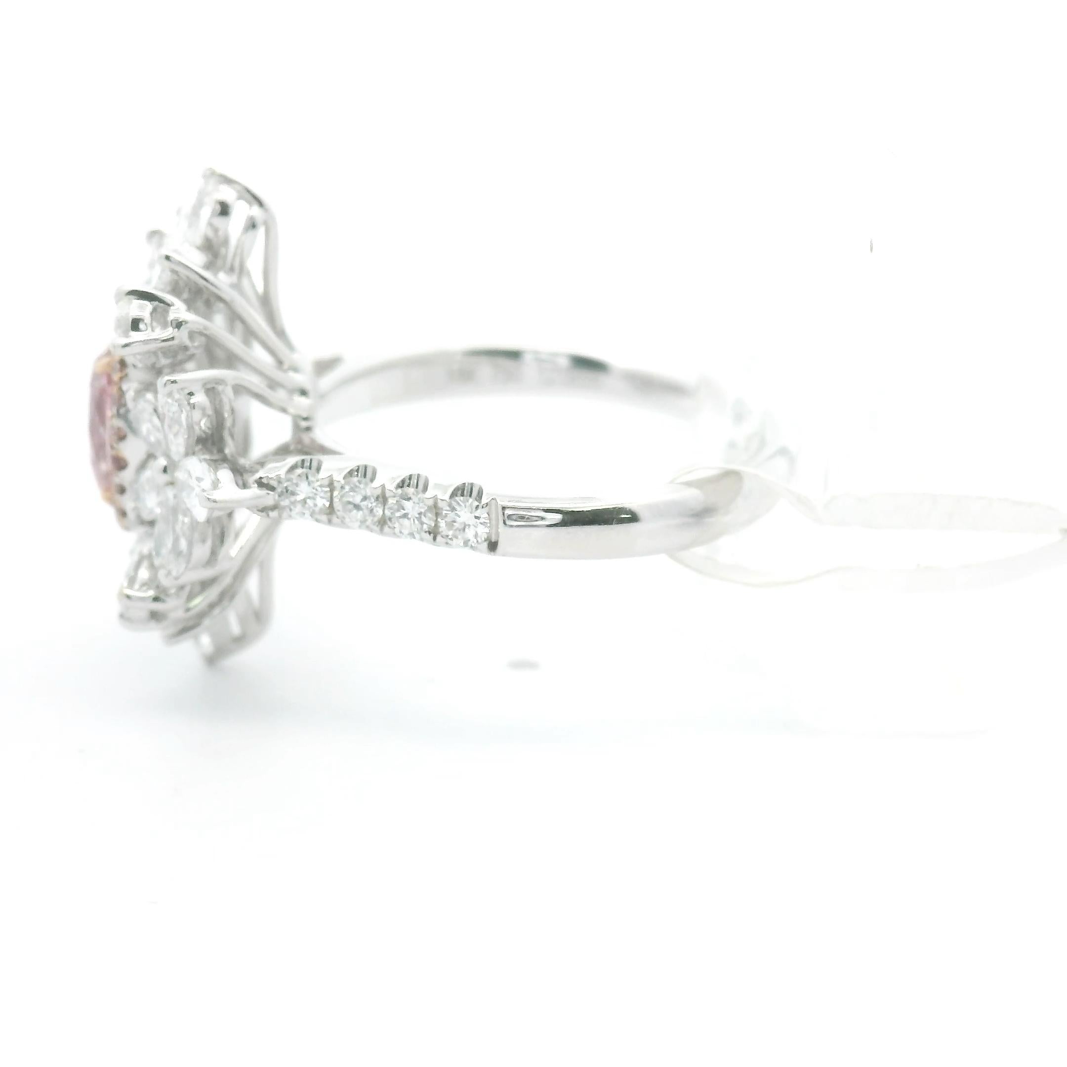 Oval Brilliant Cut Pink Diamond 2.78 Carat Total Pear and Marquise Diamond Ring In New Condition For Sale In Great Neck, NY
