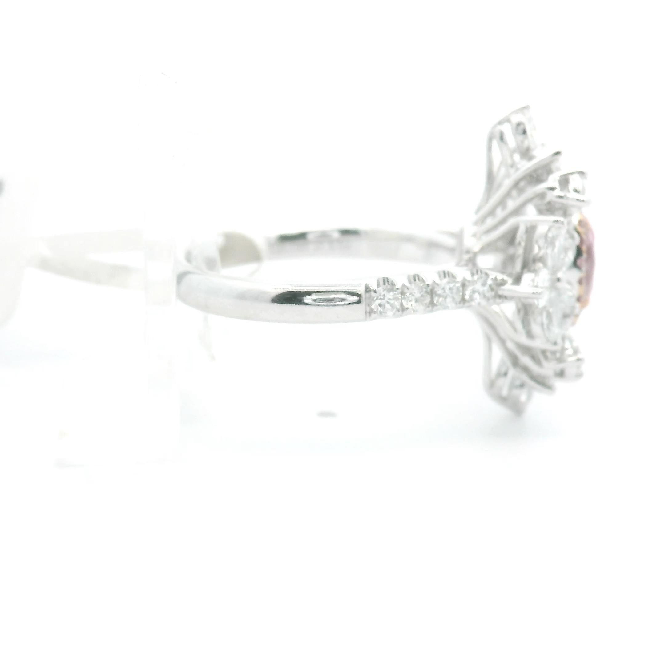 Women's Oval Brilliant Cut Pink Diamond 2.78 Carat Total Pear and Marquise Diamond Ring For Sale