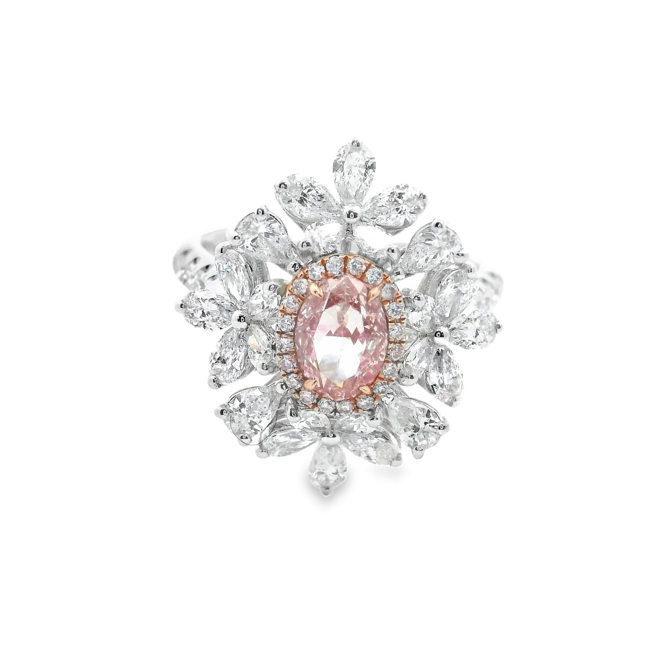 Oval Brilliant Cut Pink Diamond 2.78 Carat Total Pear and Marquise Diamond Ring For Sale 1