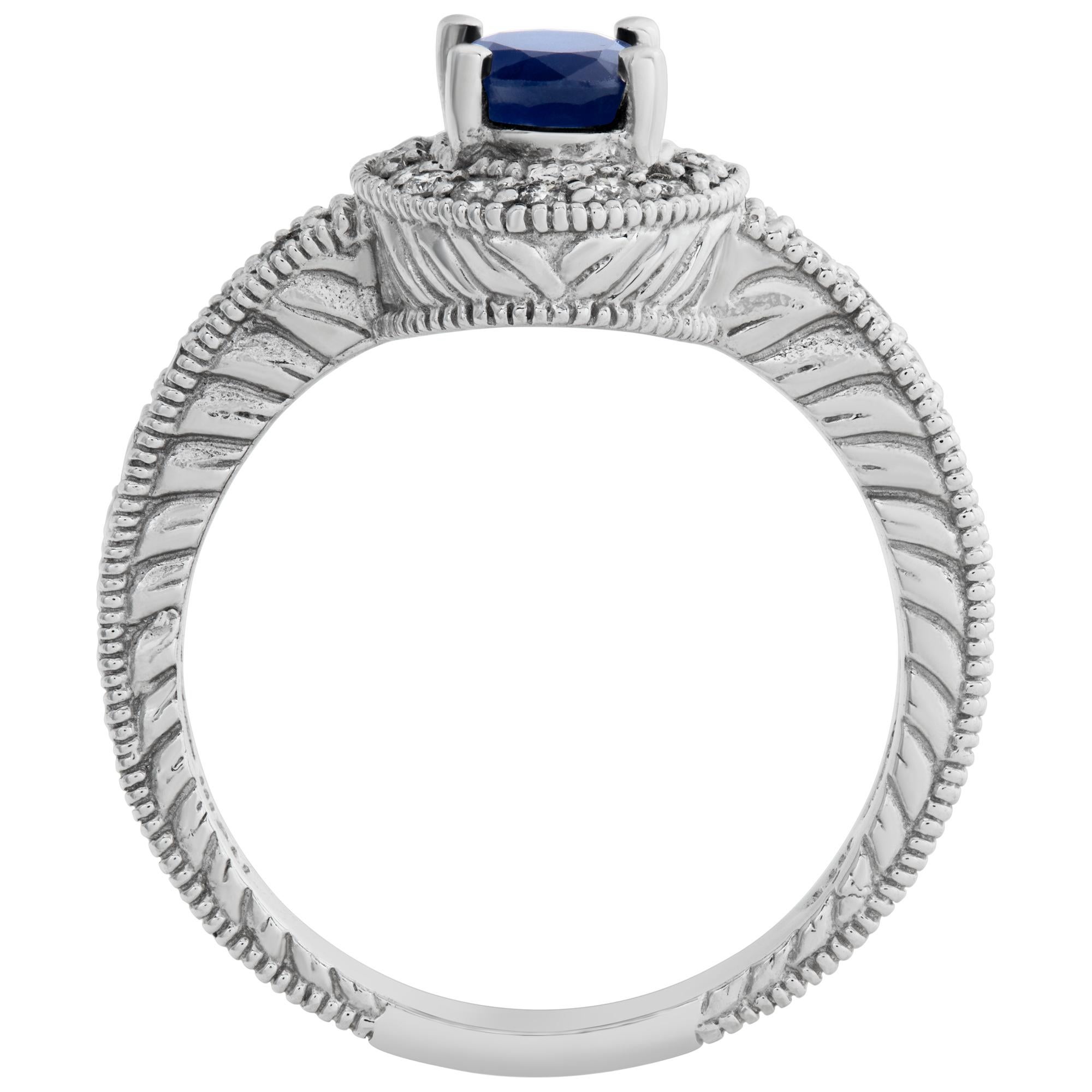 Women's or Men's Oval Brilliant Cut Sapphire & Diamonds Ring Set in 14k White Gold For Sale