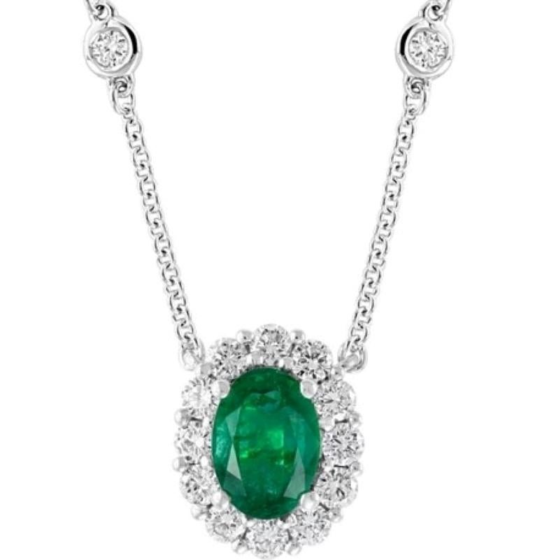 Modern Oval Brilliant Emerald Pendant with .71ct Emerald and .48ct of Diamonds in 18kt For Sale