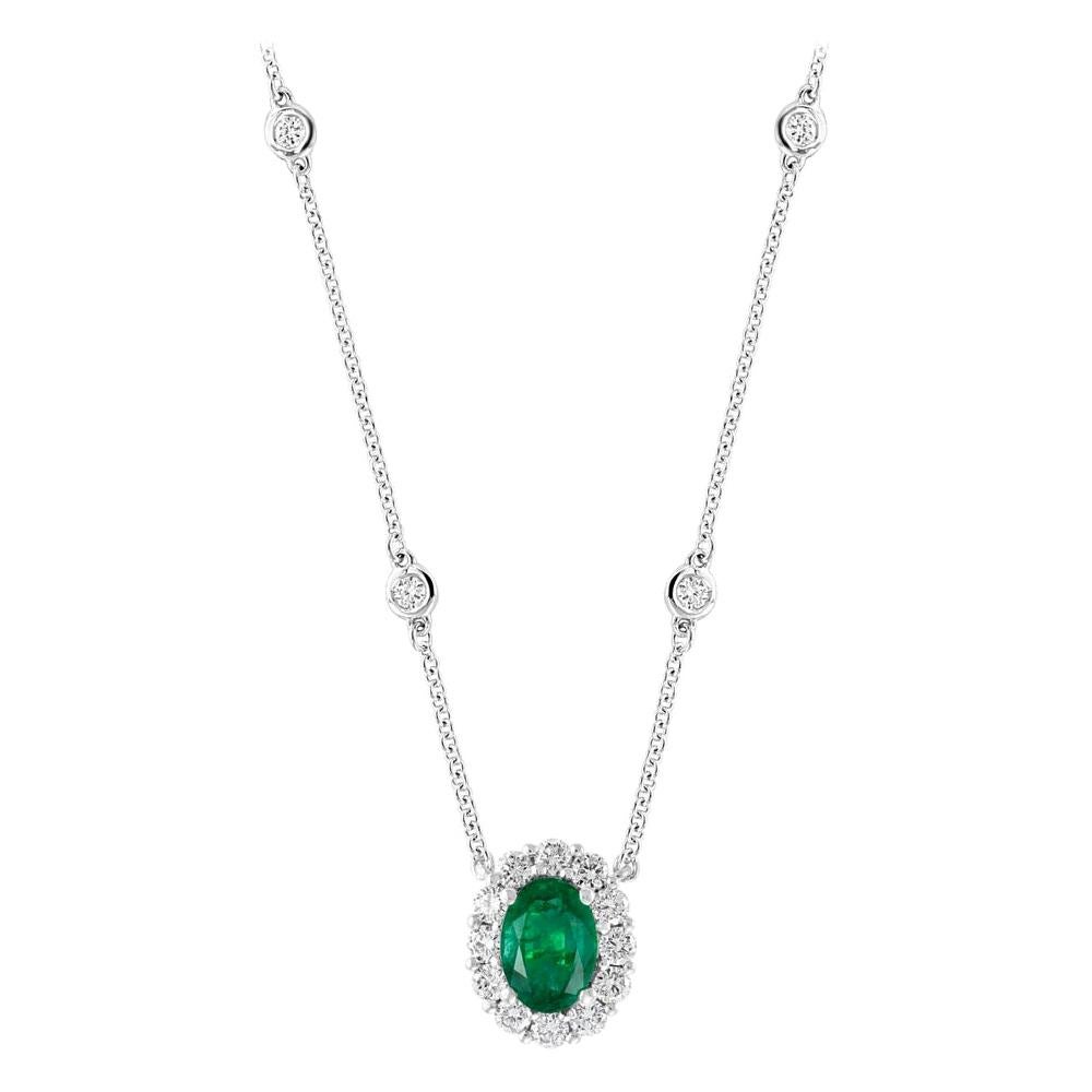 Oval Brilliant Emerald Pendant with .71ct Emerald and .48ct of Diamonds in 18kt For Sale