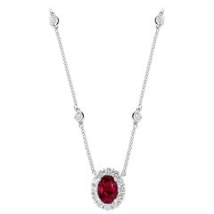 Oval Brilliant Ruby Pendant Weighing .71ct with .48ct of Diamonds in 18kt White