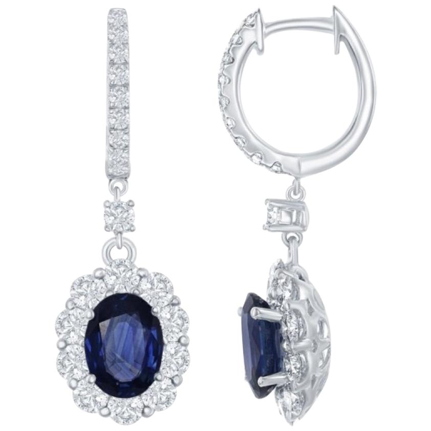 Oval Brilliant Sapphire Earrings Total 1.85ct with 1.74ct of Diamonds in 18kt For Sale