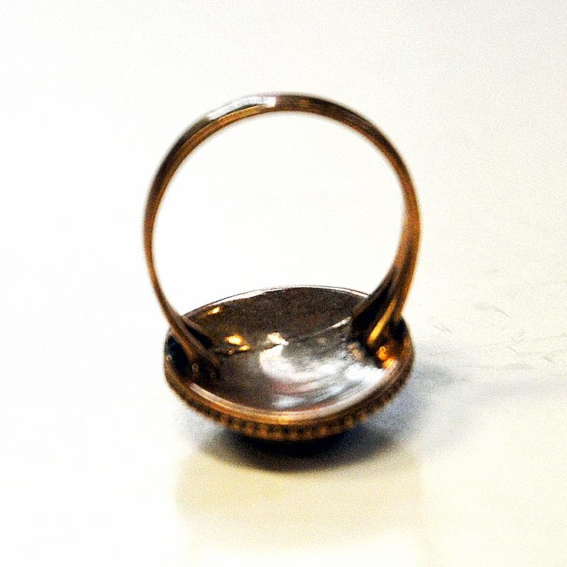 Mid-Century Modern Oval Bronze Ring with Shimmering Stone by Pentti Sarpaneva, Finland, 1960s For Sale