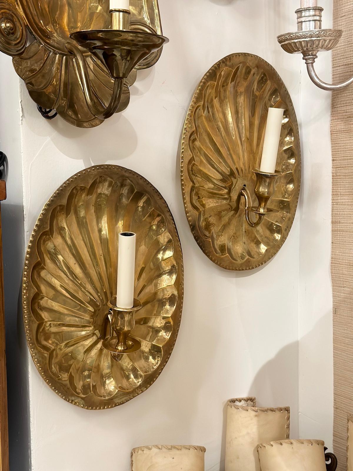 Mid-20th Century Oval Bronze Shell Sconces For Sale