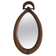 Oval Brutalist Mirror, French Work, Circa 1950