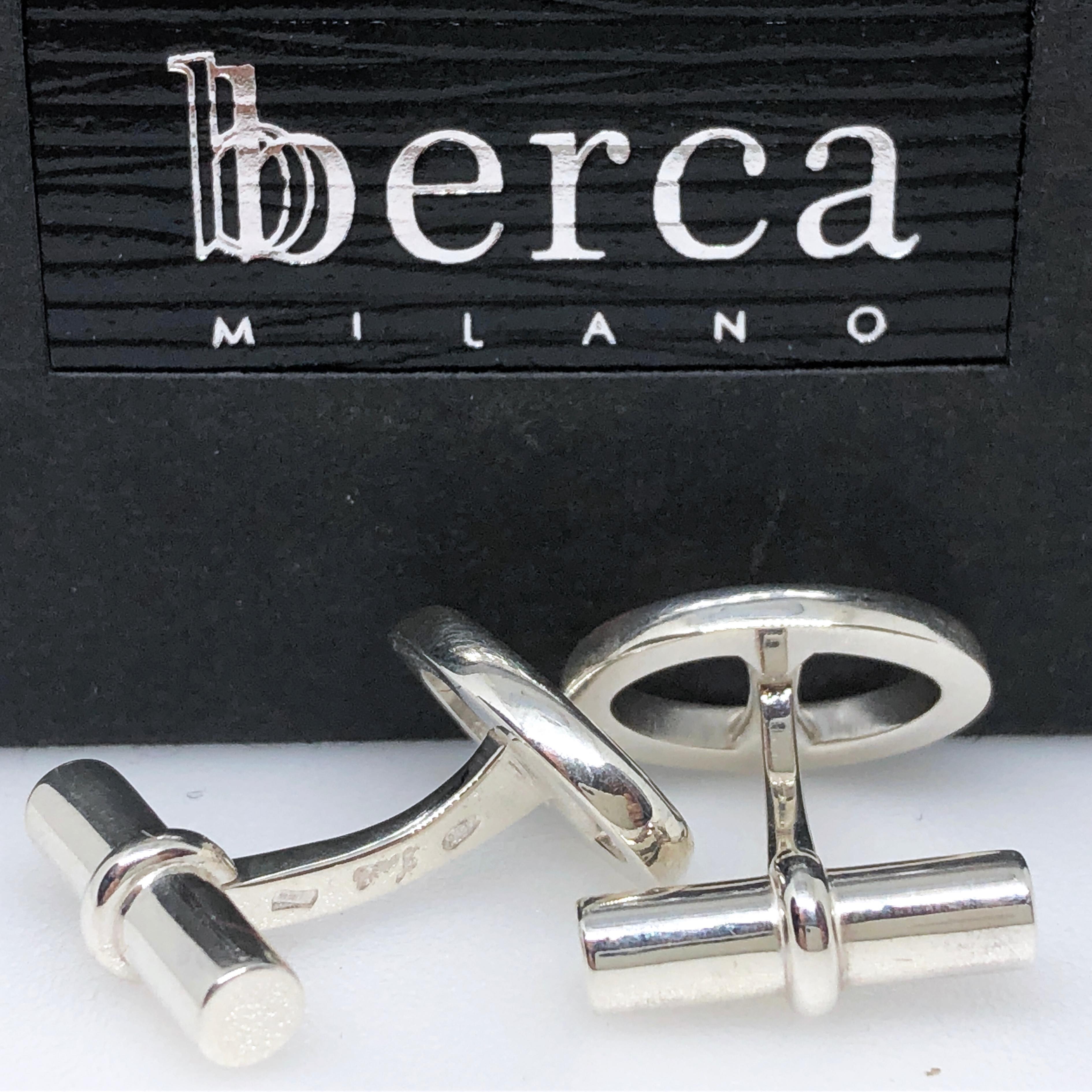 Oval Buckle Shaped Solid Sterling Silver Cufflinks In New Condition In Valenza, IT