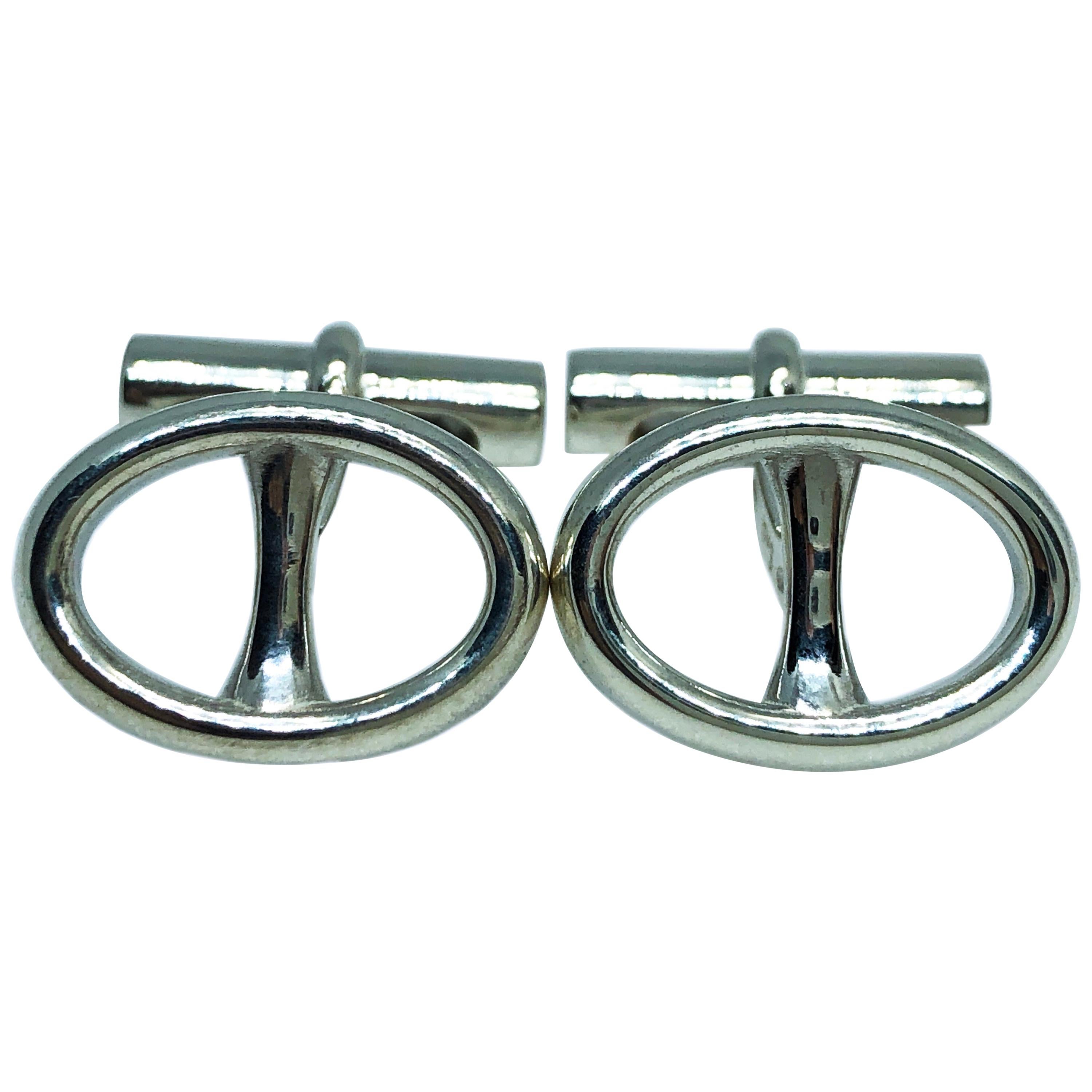 Oval Buckle Shaped Solid Sterling Silver Cufflinks