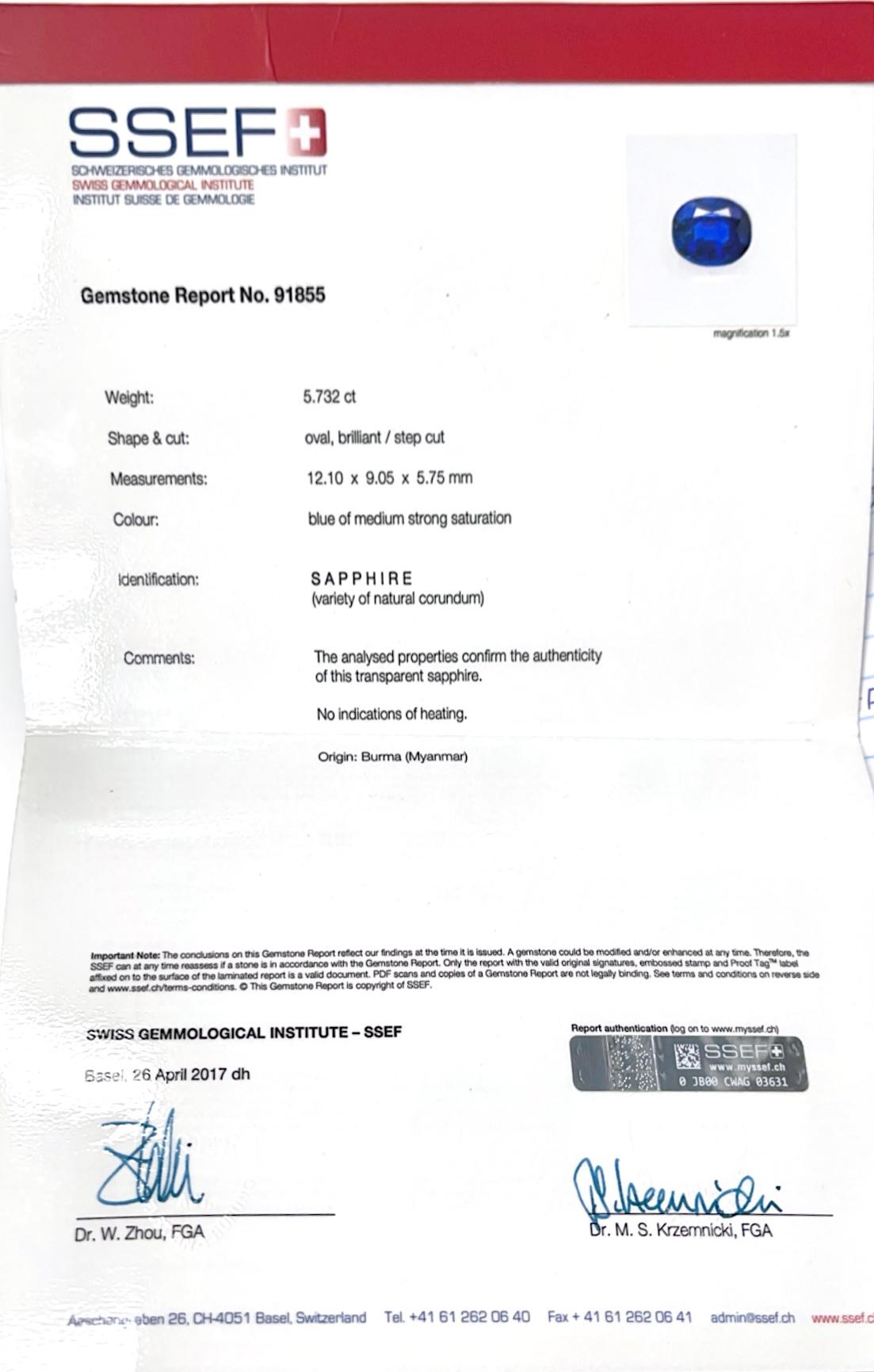 Blue Sapphire Burma No Heat And Diamond Engagement Ring , SSEF Certified. For Sale 2