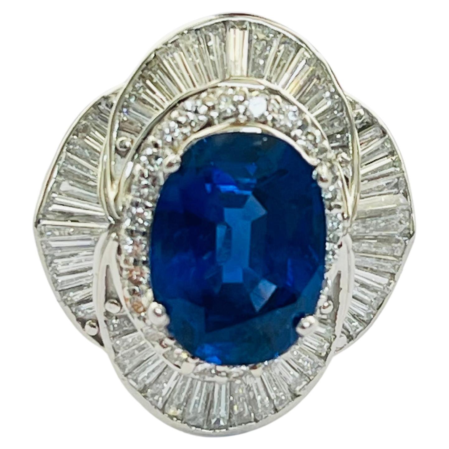 Oval Bue Sapphire Burma No Heat And Diamond Ring In Platinum, SSEF Certified.  For Sale