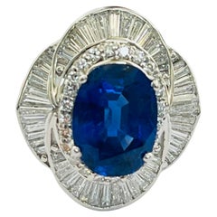 Blue Sapphire Burma No Heat And Diamond Engagement Ring , SSEF Certified.