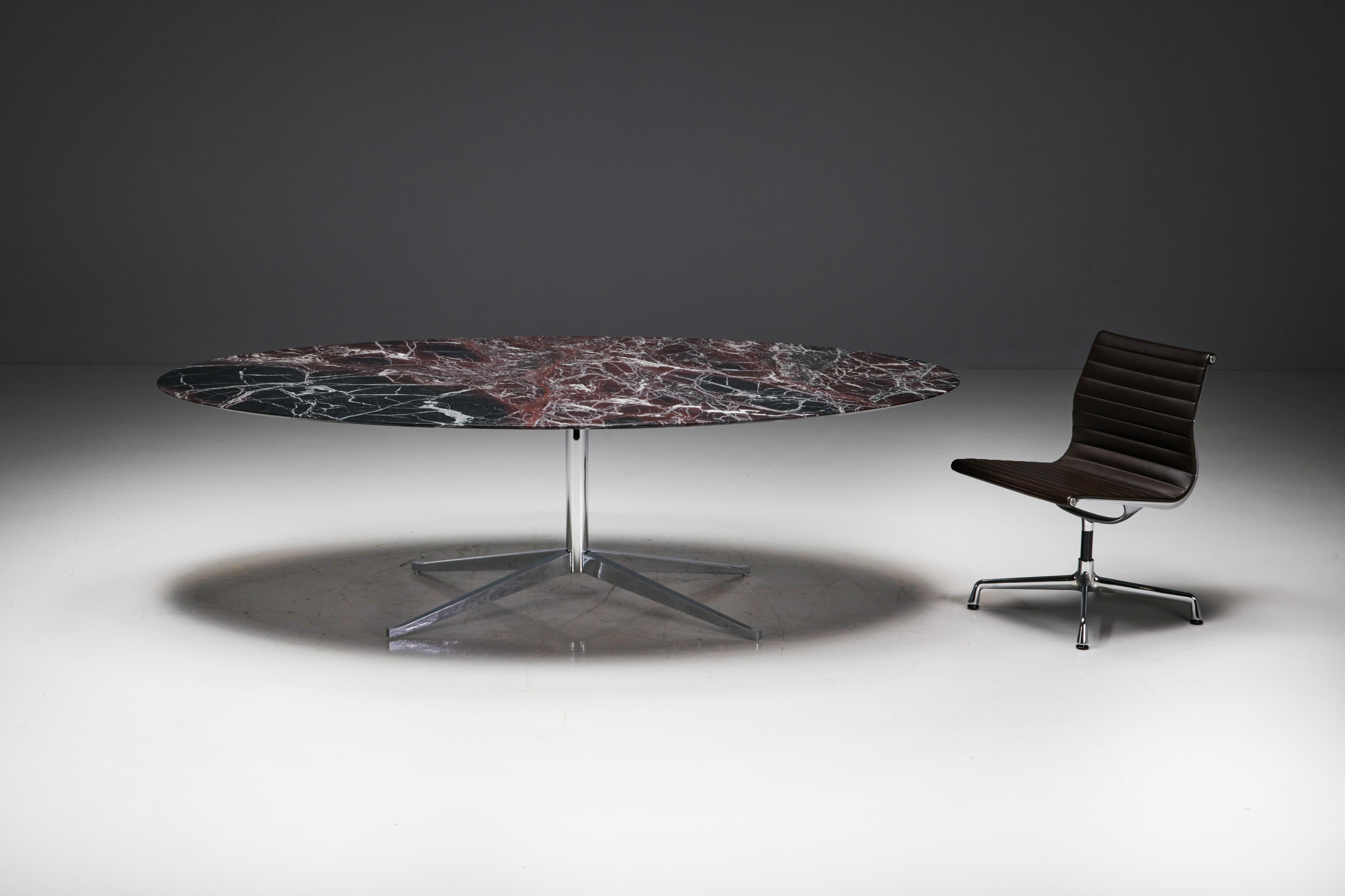 Oval Burgundy Marble Dining Table by Florence Knoll, United States, 1960s For Sale 4