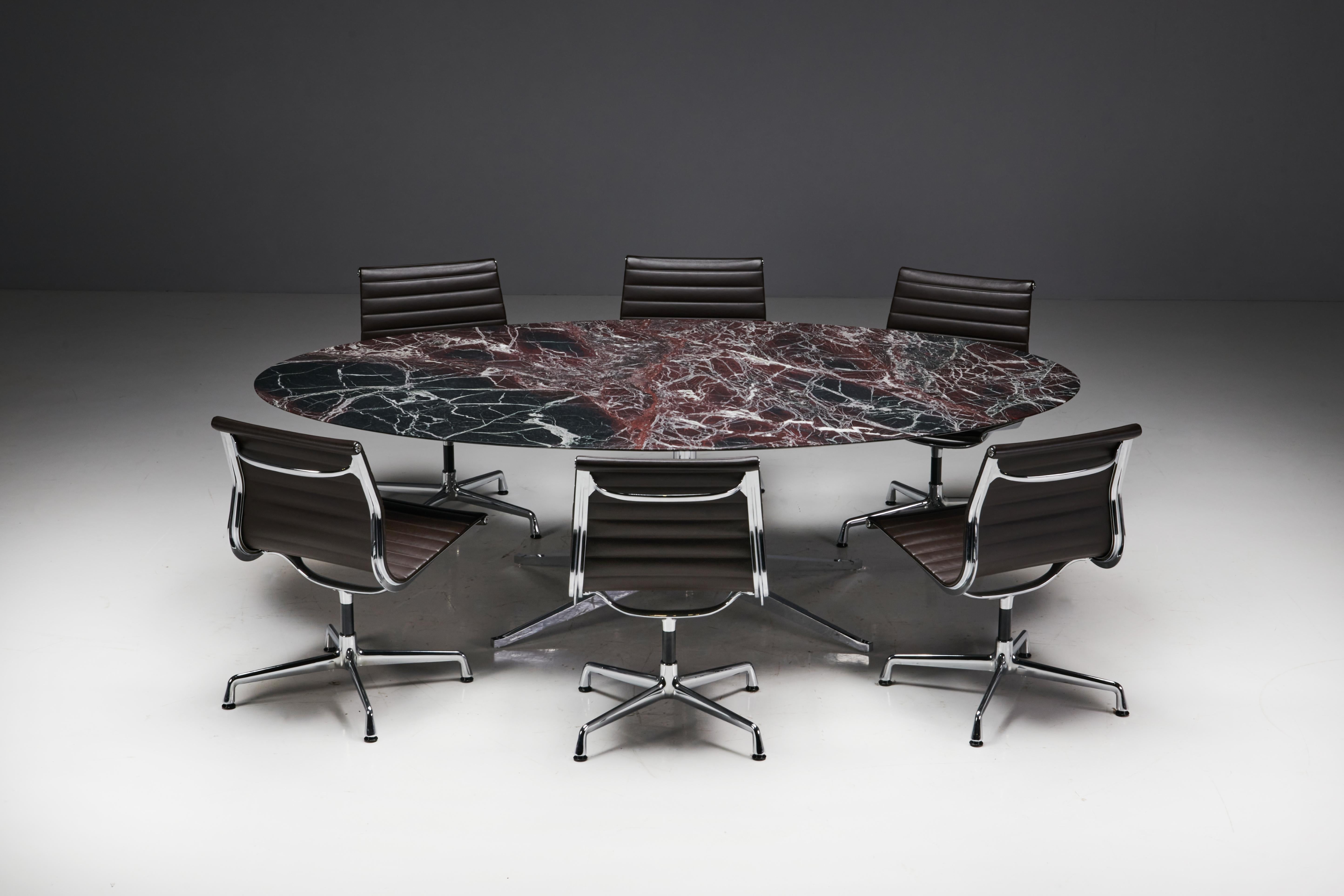 Oval Burgundy Marble Dining Table by Florence Knoll, United States, 1960s For Sale 6
