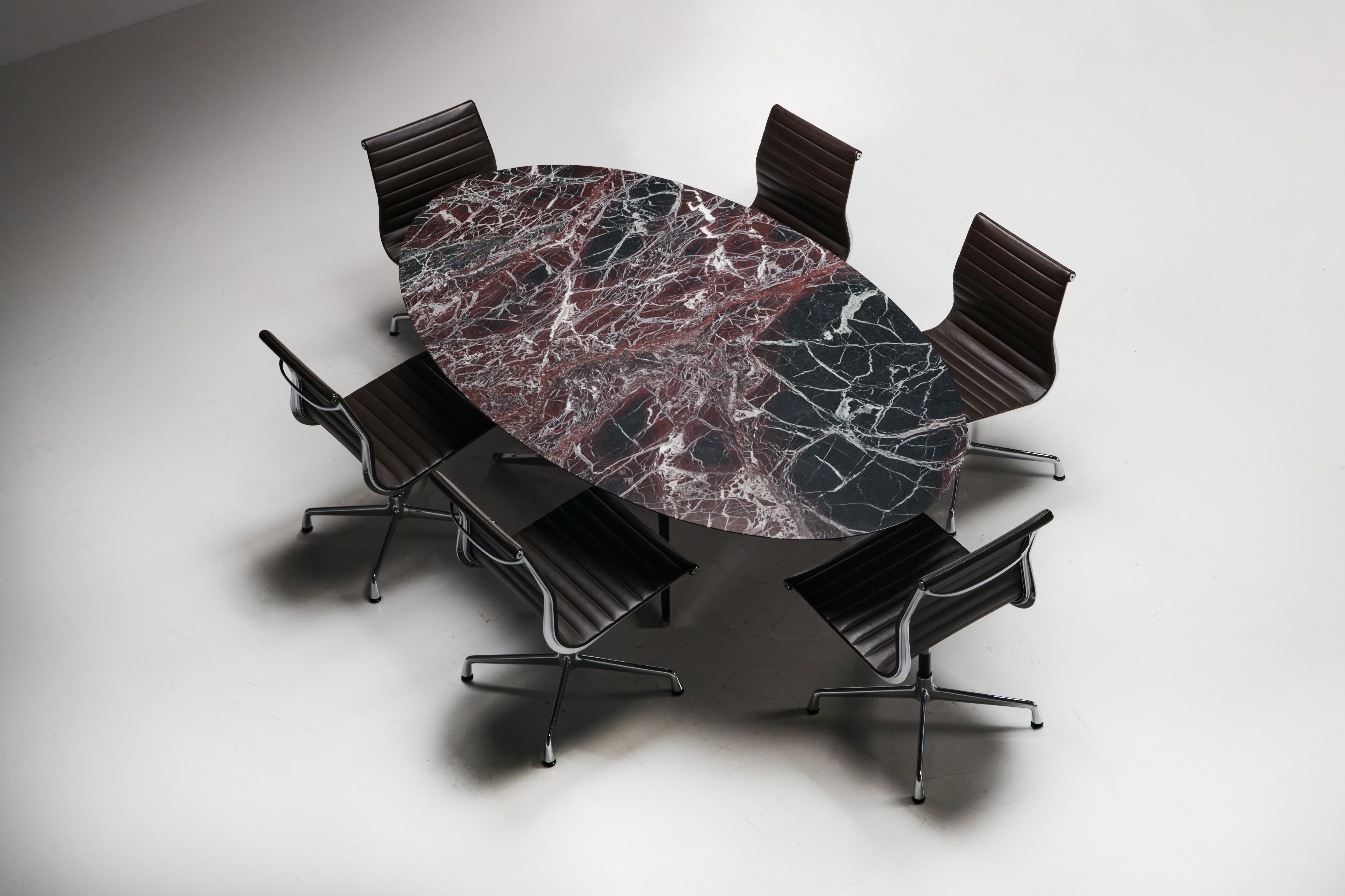 Oval Burgundy Marble Dining Table by Florence Knoll, United States, 1960s For Sale 7