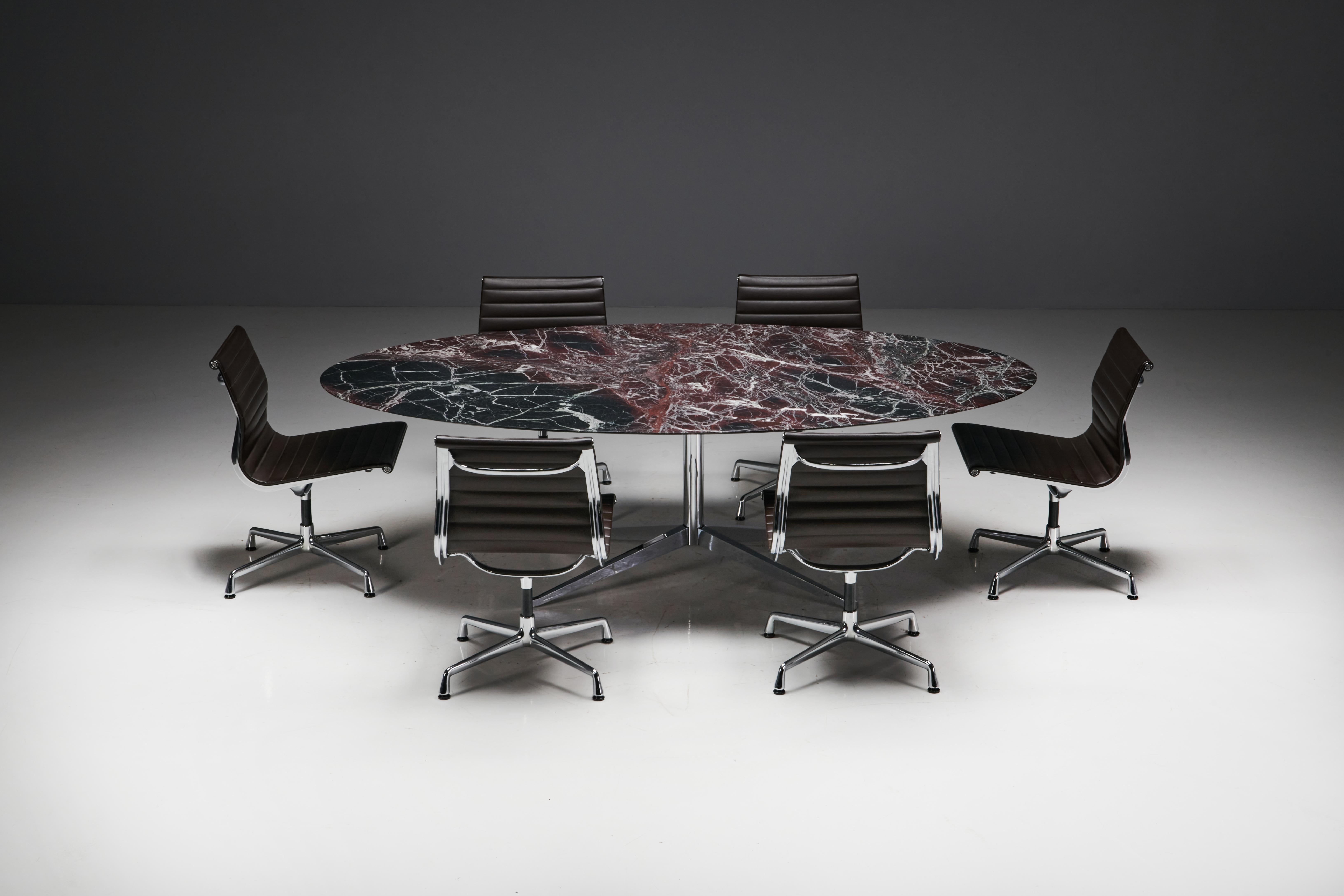 Oval Burgundy Marble Dining Table by Florence Knoll, United States, 1960s For Sale 8