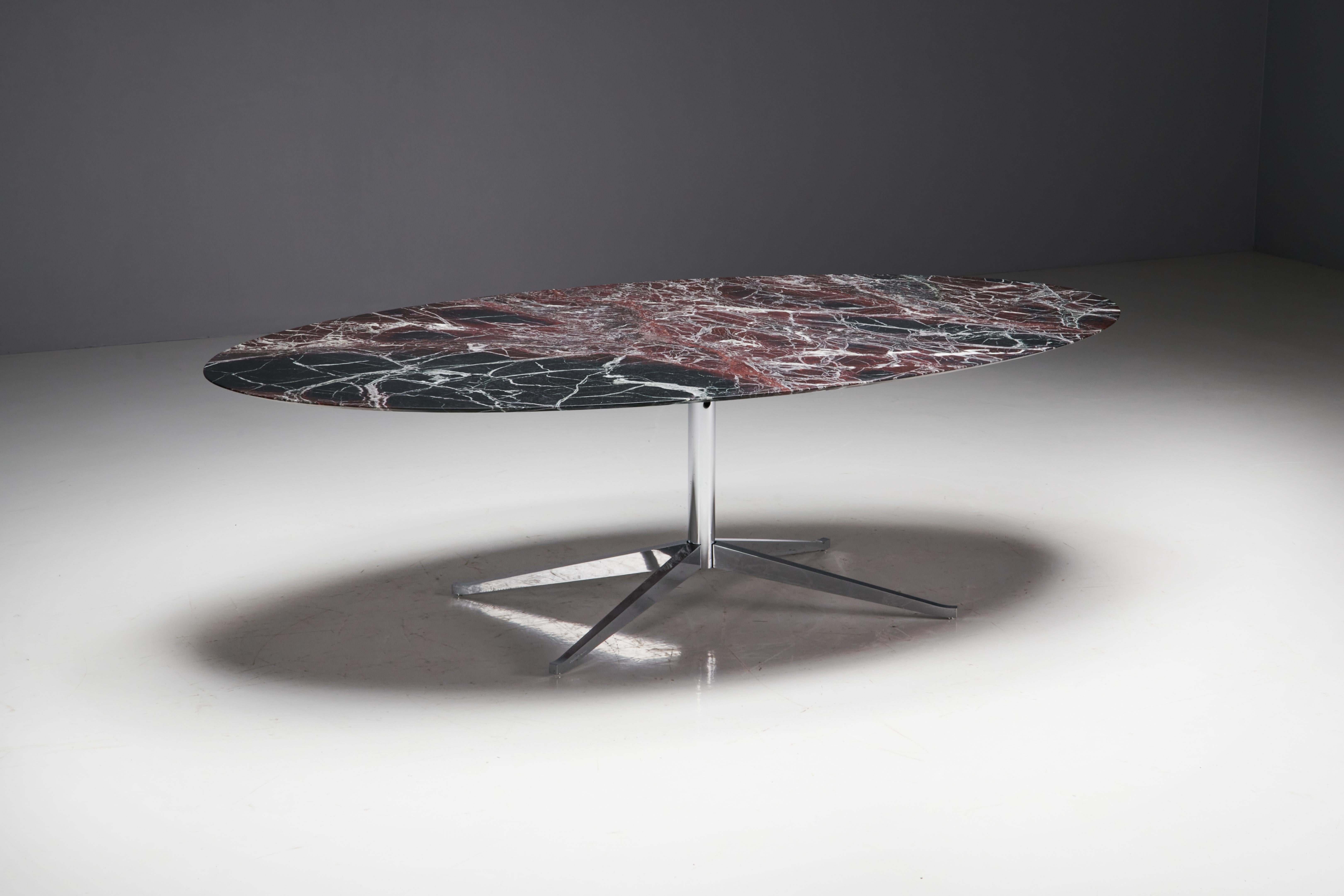 Mid-Century Modern Oval Burgundy Marble Dining Table by Florence Knoll, United States, 1960s For Sale