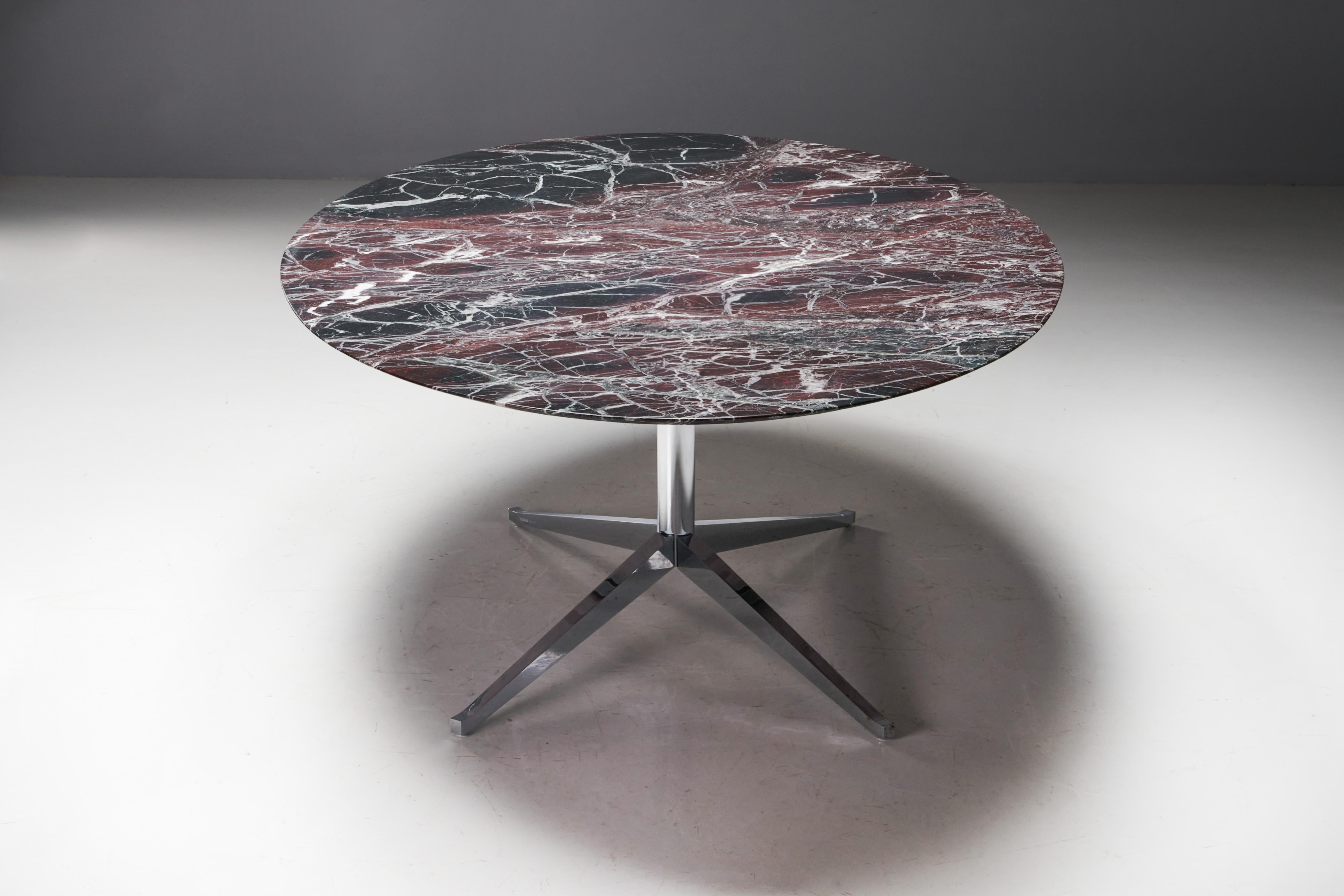Steel Oval Burgundy Marble Dining Table by Florence Knoll, United States, 1960s For Sale