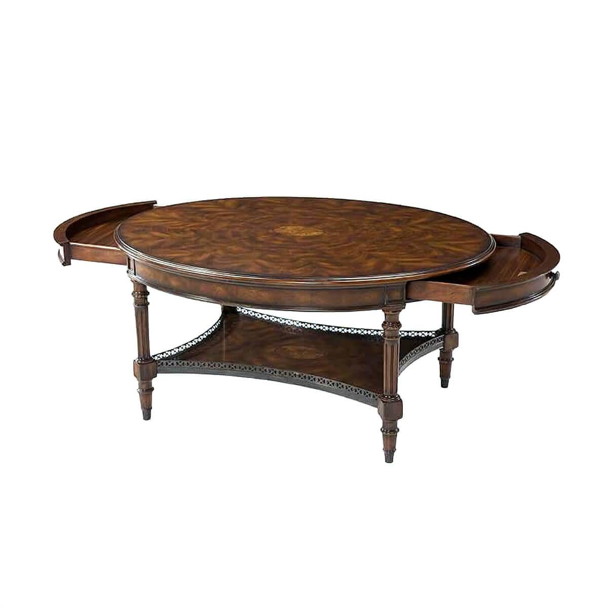 Oval Burl and Mahogany Coffee Table In New Condition For Sale In Westwood, NJ