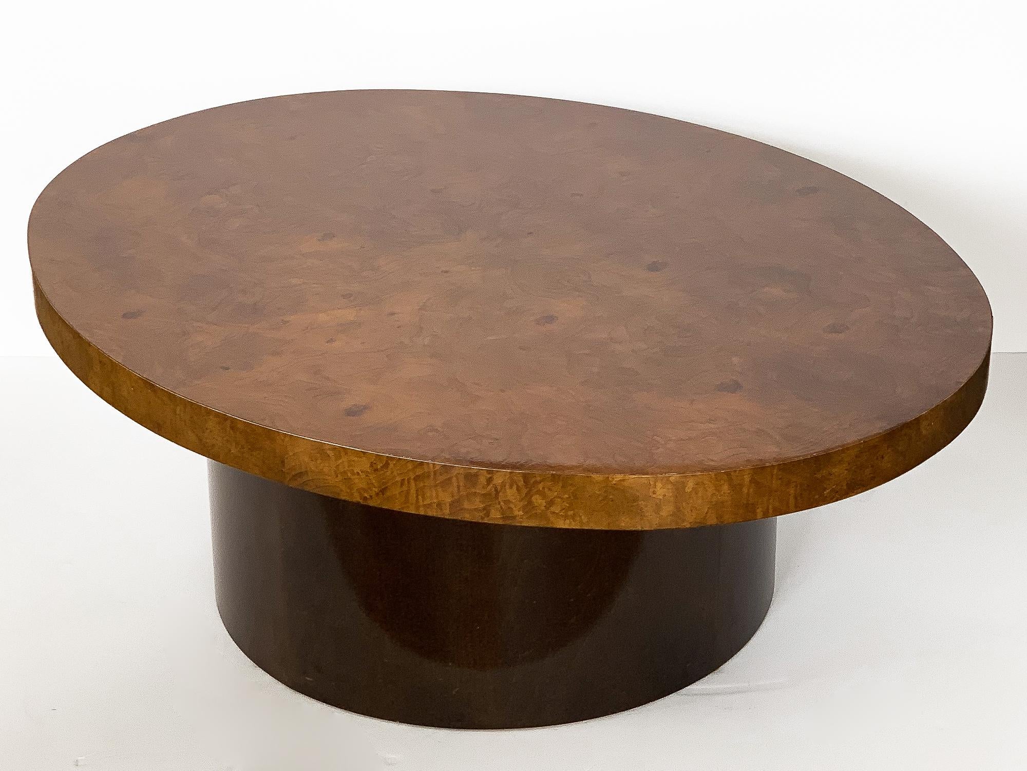 Mid-Century Modern Oval Burl Wood Pedestal Coffee Table