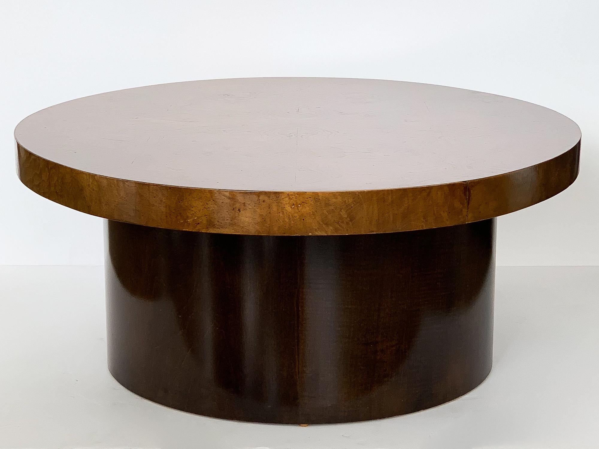 Veneer Oval Burl Wood Pedestal Coffee Table