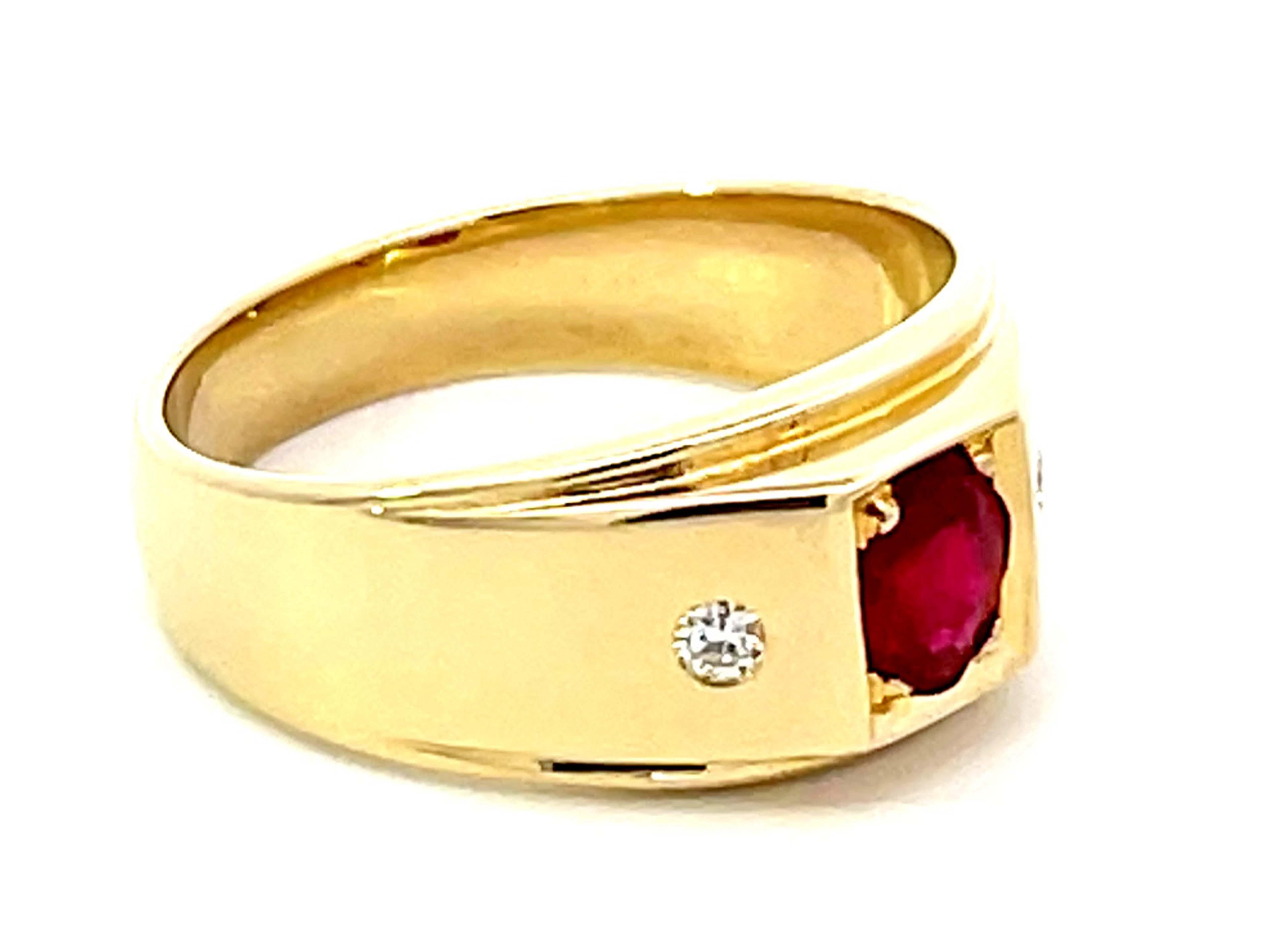 Modern Oval Burma Red Ruby and Diamond Ring 18k Yellow Gold For Sale