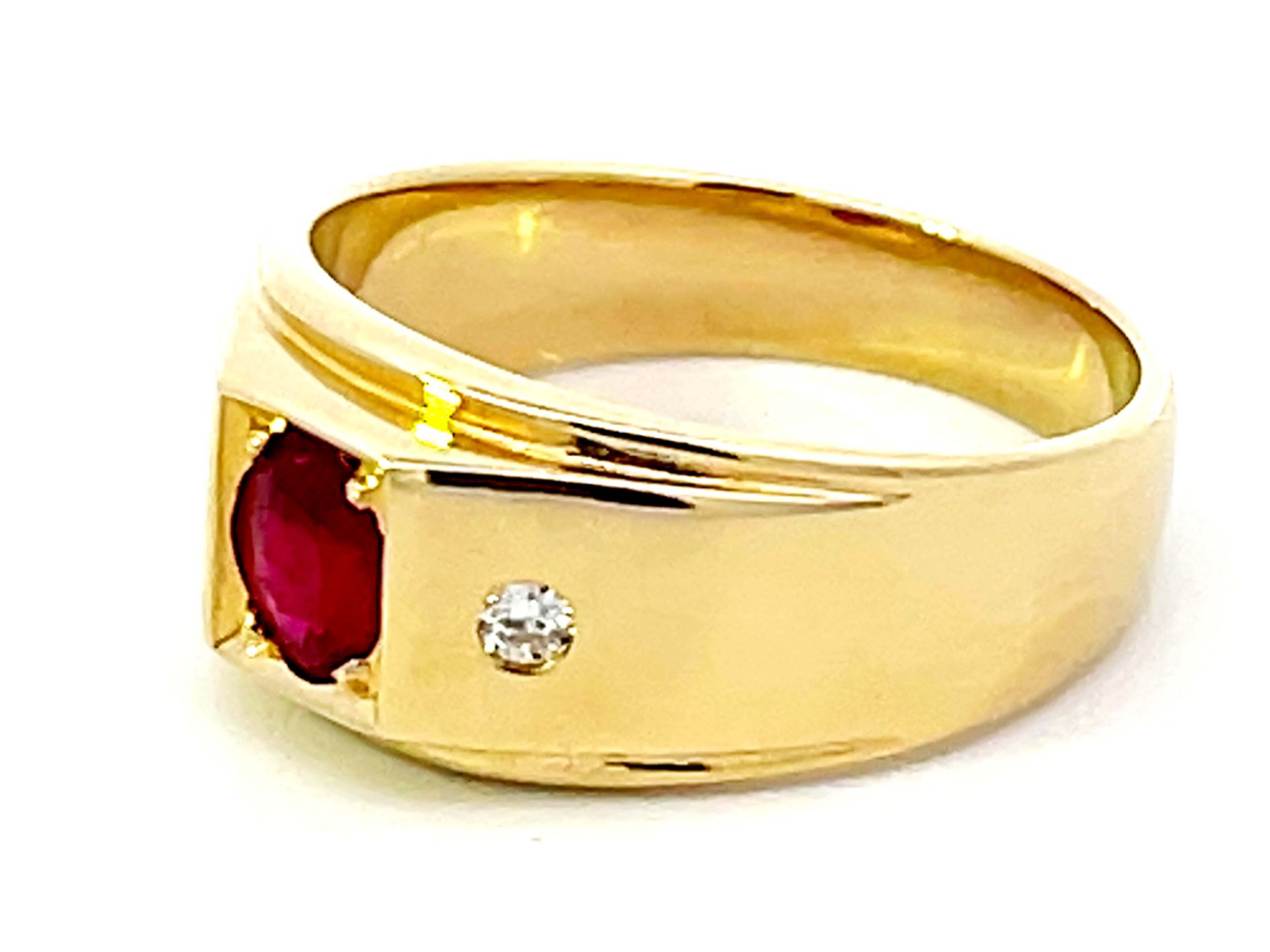 Oval Cut Oval Burma Red Ruby and Diamond Ring 18k Yellow Gold For Sale